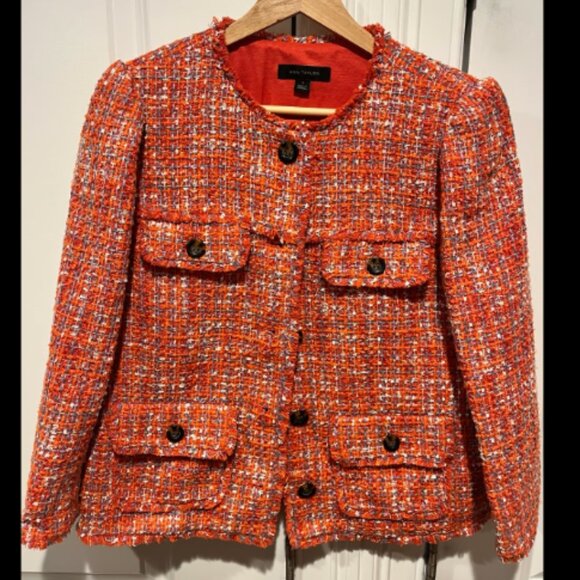 Ann Taylor - Cropped Crew Neck Jacket in Tweed (Orange Multicolor) - Picture 3 of 7